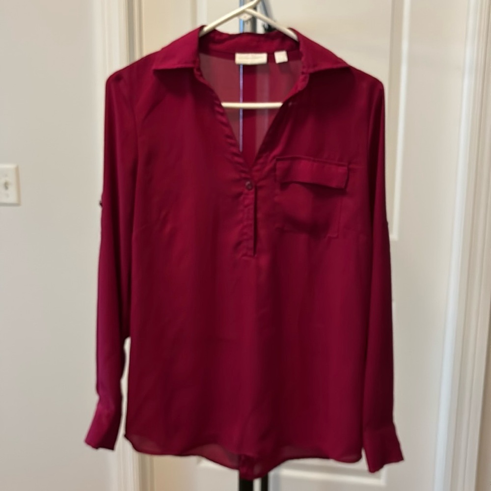 New York and company grape purple quarter button up blouse